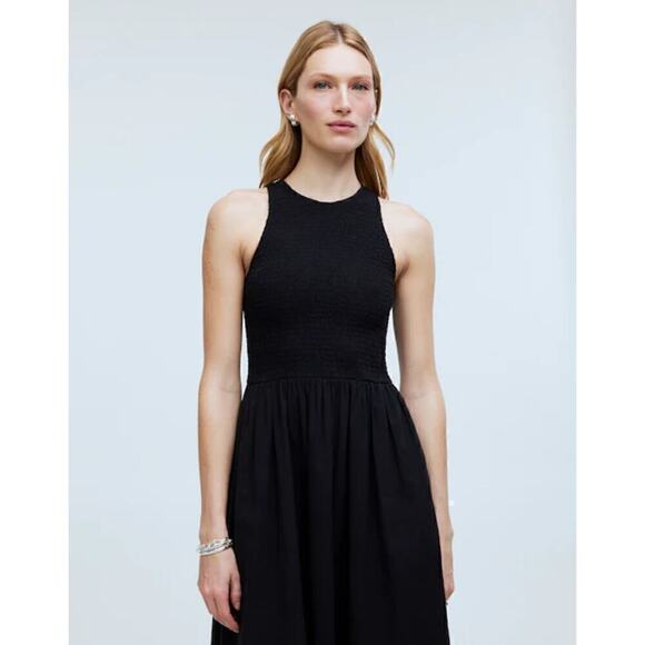 Madewell The Melody Smocked Dress Sleeveless Keyhole Back Midi Black NWT XS - Picture 3 of 10